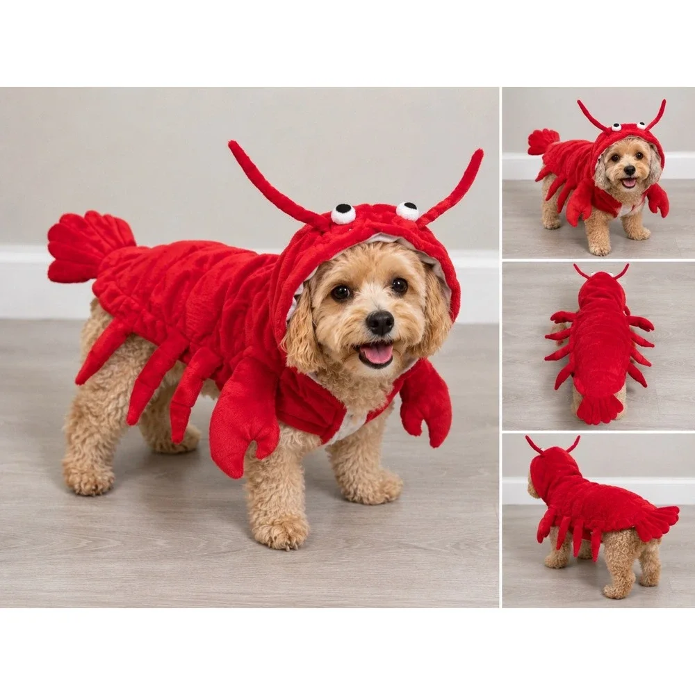 Pet Halloween Lobster Dog Costume Red S Medium Sea Creature Animal Hooded S/M